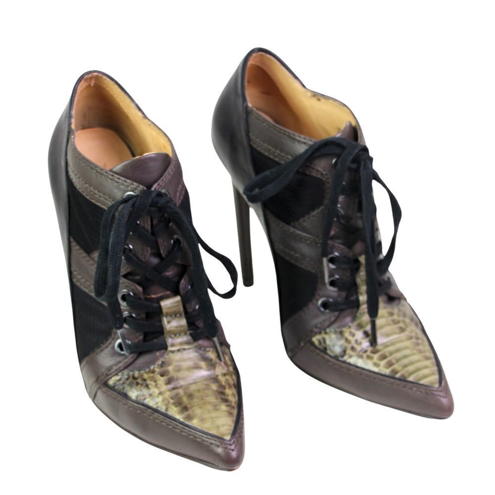 L.A.M.B. BROWN BLACK REAL LEATHER POINTED TOE HIGH HEEL LACE UP ANKLE BOOTS 8M